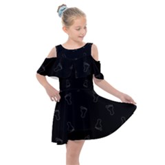 Neon Style Black And White Footprints Motif Pattern Kids  Shoulder Cutout Chiffon Dress