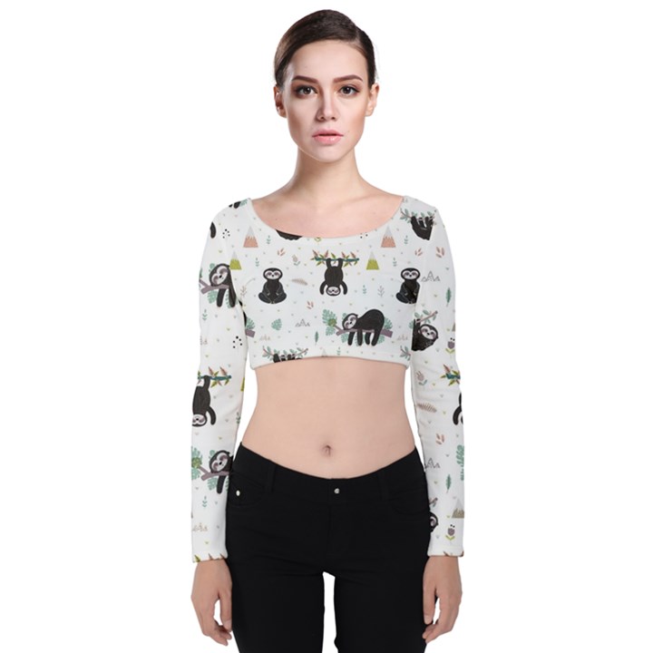 Cute sloths Velvet Long Sleeve Crop Top