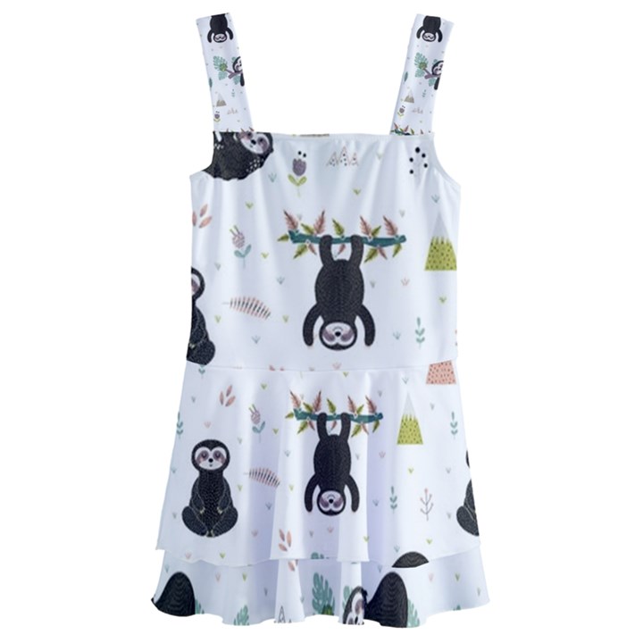 Cute sloths Kids  Layered Skirt Swimsuit