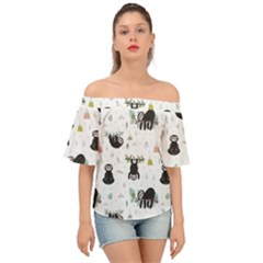 Cute Sloths Off Shoulder Short Sleeve Top by Sobalvarro