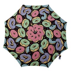 Colorful Donut Seamless Pattern On Black Vector Hook Handle Umbrellas (large) by Sobalvarro