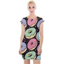 Colorful Donut Seamless Pattern On Black Vector Cap Sleeve Bodycon Dress View1