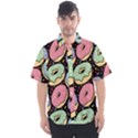 Colorful Donut Seamless Pattern On Black Vector Men s Short Sleeve Shirt View1