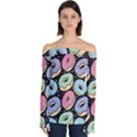 Colorful Donut Seamless Pattern On Black Vector Off Shoulder Long Sleeve Top View1