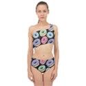 Colorful Donut Seamless Pattern On Black Vector Spliced Up Two Piece Swimsuit View1