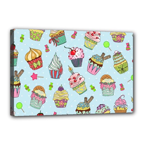 Cupcake Doodle Pattern Canvas 18  X 12  (stretched) by Sobalvarro