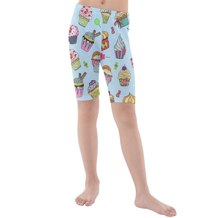 Cupcake Doodle Pattern Kids  Mid Length Swim Shorts