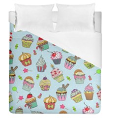 Cupcake Doodle Pattern Duvet Cover (queen Size) by Sobalvarro