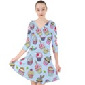 Cupcake Doodle Pattern Quarter Sleeve Front Wrap Dress View1