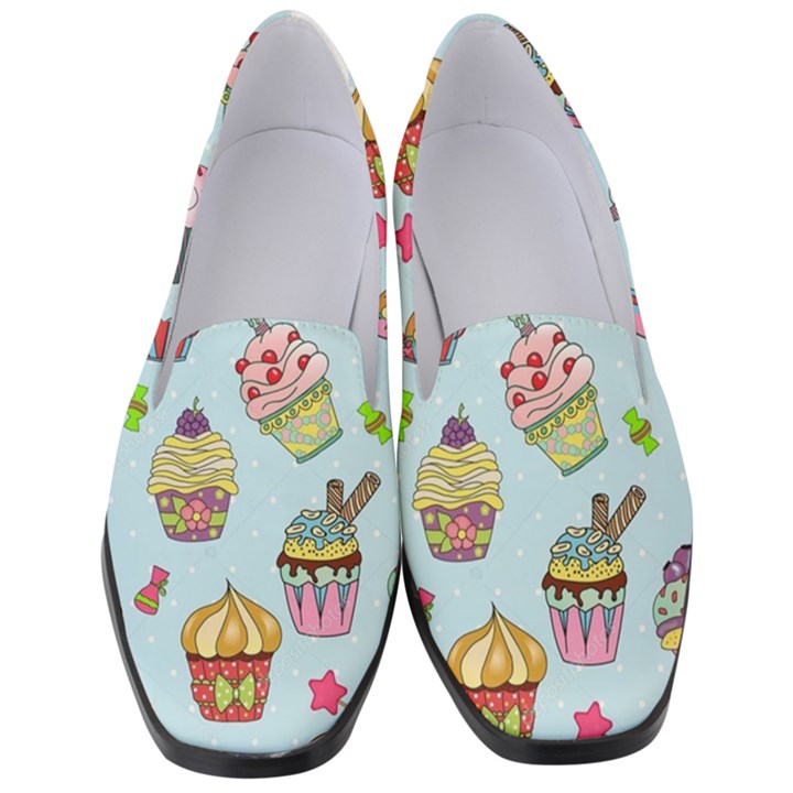 Cupcake Doodle Pattern Women s Classic Loafer Heels