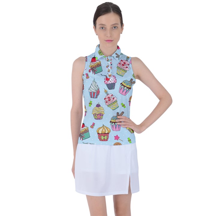 Cupcake Doodle Pattern Women s Sleeveless Polo Tee