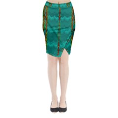 Shimmering Colors From The Sea Decorative Midi Wrap Pencil Skirt