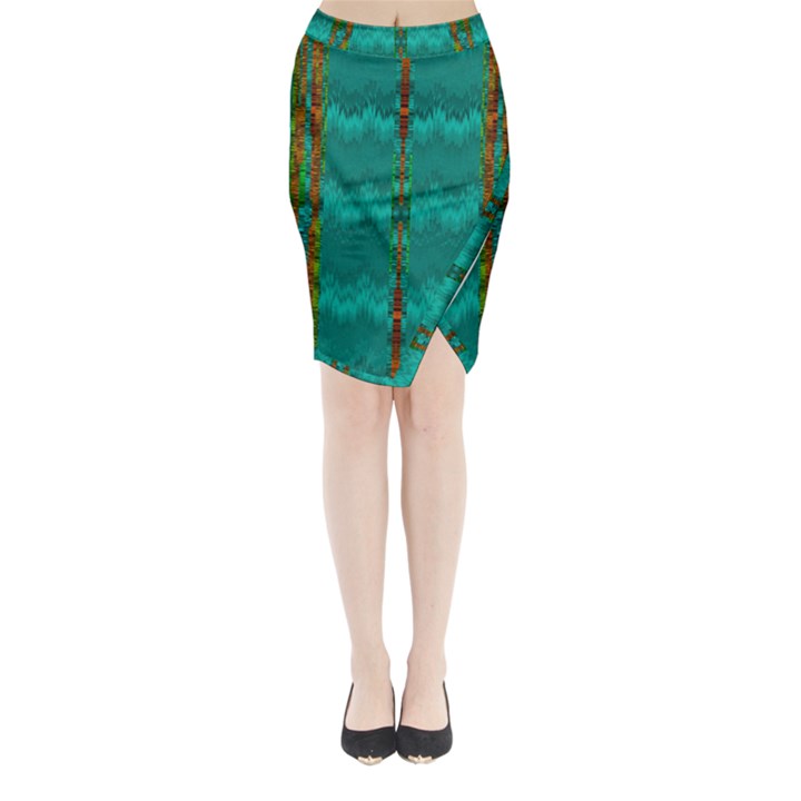 Shimmering Colors From The Sea Decorative Midi Wrap Pencil Skirt