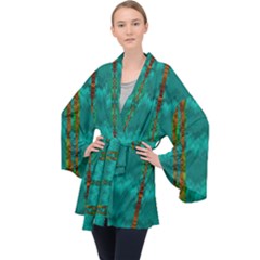 Shimmering Colors From The Sea Decorative Long Sleeve Velvet Kimono  by pepitasart