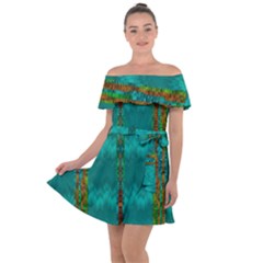 Shimmering Colors From The Sea Decorative Off Shoulder Velour Dress by pepitasart