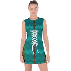 Shimmering Colors From The Sea Decorative Lace Up Front Bodycon Dress