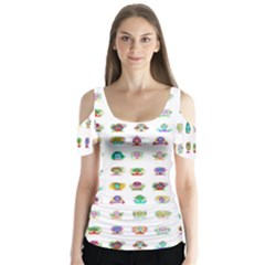 All The Aliens Teeny Butterfly Sleeve Cutout Tee 