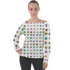 All The Aliens Teeny Off Shoulder Long Sleeve Velour Top