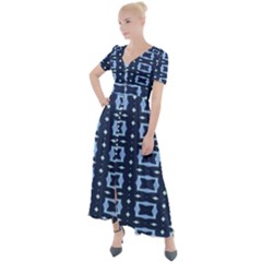 Digital Boxes Button Up Short Sleeve Maxi Dress