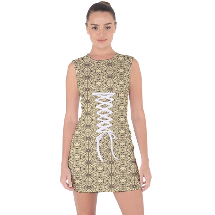 Digital Flowers Lace Up Front Bodycon Dress