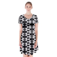 Geometric Short Sleeve V-neck Flare Dress by Sparkle