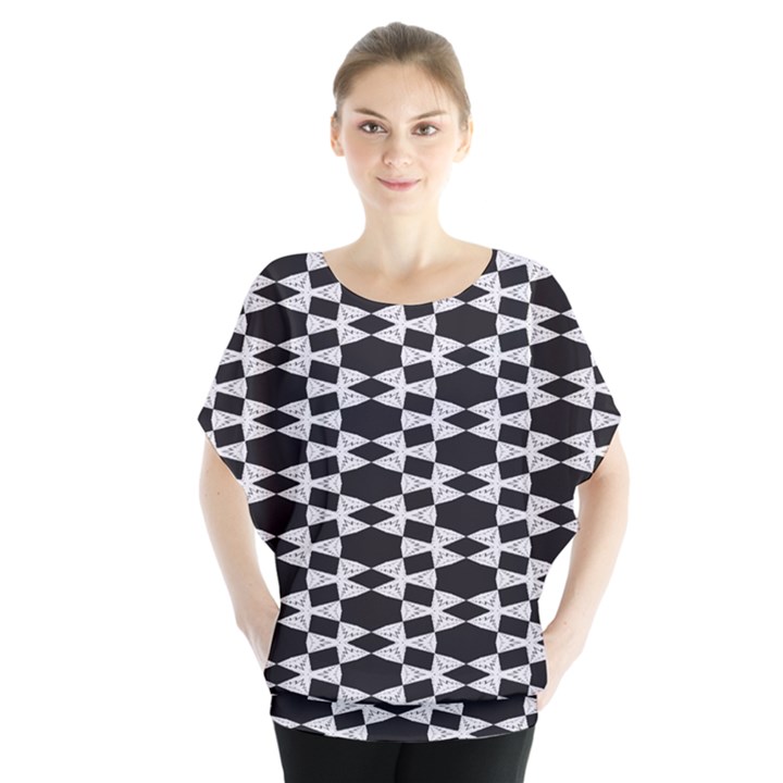 geometric Batwing Chiffon Blouse