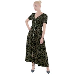 Green Digitalart Button Up Short Sleeve Maxi Dress