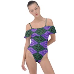 Digital Grapes Frill Detail One Piece Swimsuit