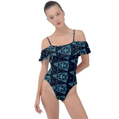 Digital Triangles Frill Detail One Piece Swimsuit