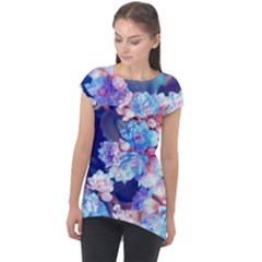 Flowers Cap Sleeve High Low Top by Sparkle