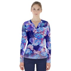 Flowers V-neck Long Sleeve Top by Sparkle