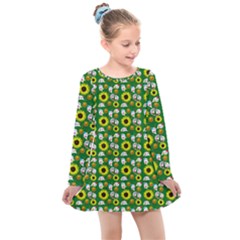 Hawaii Ghost Green Kids  Long Sleeve Dress by snowwhitegirl