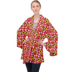 Hawaii Ghost Red Long Sleeve Velvet Kimono 