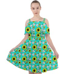 Hawaii Ghost Aqua Cut Out Shoulders Chiffon Dress