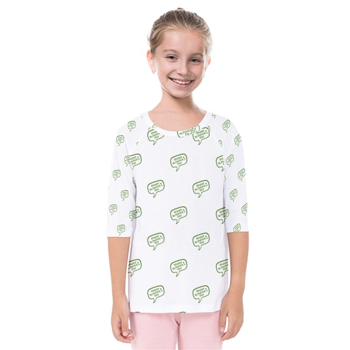 Happy St Patricks Day Symbol Motif Pattern Kids  Quarter Sleeve Raglan Tee