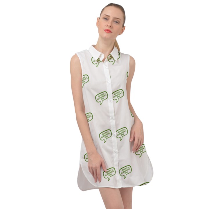 Happy St Patricks Day Symbol Motif Pattern Sleeveless Shirt Dress