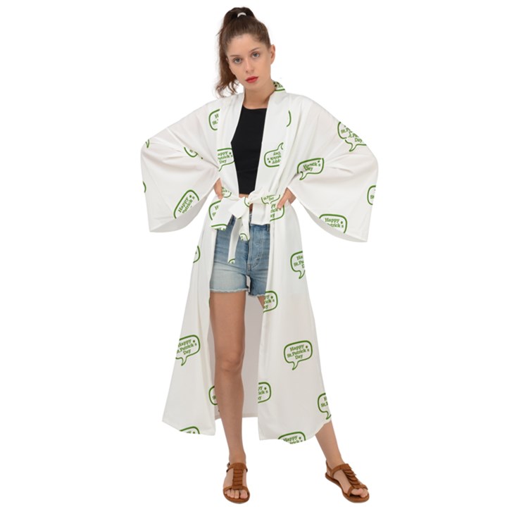 Happy St Patricks Day Symbol Motif Pattern Maxi Kimono