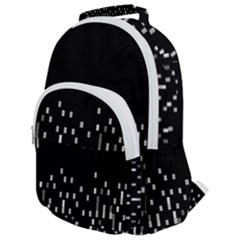 Black And White Matrix Patterned Design Rounded Multi Pocket Backpack by dflcprintsclothing