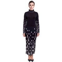 Black And White Matrix Patterned Design Turtleneck Maxi Dress by dflcprintsclothing