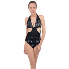 Black And White Matrix Patterned Design Halter Front Plunge Swimsuit by dflcprintsclothing