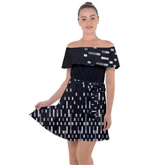 Black And White Matrix Patterned Design Off Shoulder Velour Dress