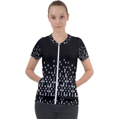 Black And White Matrix Patterned Design Short Sleeve Zip Up Jacket by dflcprintsclothing