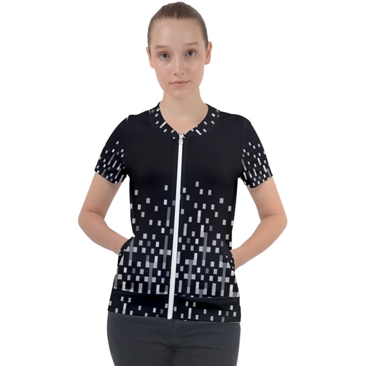 Black And White Matrix Patterned Design Short Sleeve Zip Up Jacket