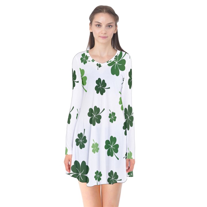 St Patricks day pattern Long Sleeve V-neck Flare Dress