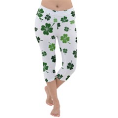 St Patricks Day Pattern Lightweight Velour Capri Yoga Leggings by Valentinaart