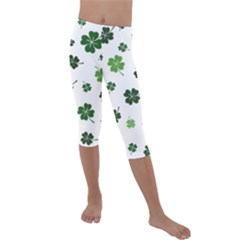 St Patricks Day Pattern Kids  Lightweight Velour Capri Leggings  by Valentinaart