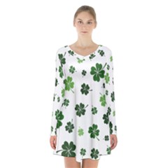 St Patricks Day Pattern Long Sleeve Velvet V-neck Dress