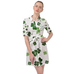 St Patricks Day Pattern Belted Shirt Dress by Valentinaart