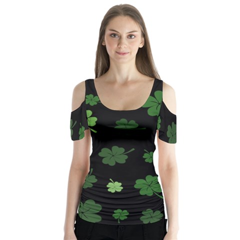 St Patricks Day Butterfly Sleeve Cutout Tee  by Valentinaart