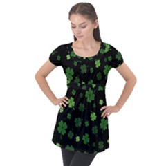 St Patricks Day Puff Sleeve Tunic Top by Valentinaart